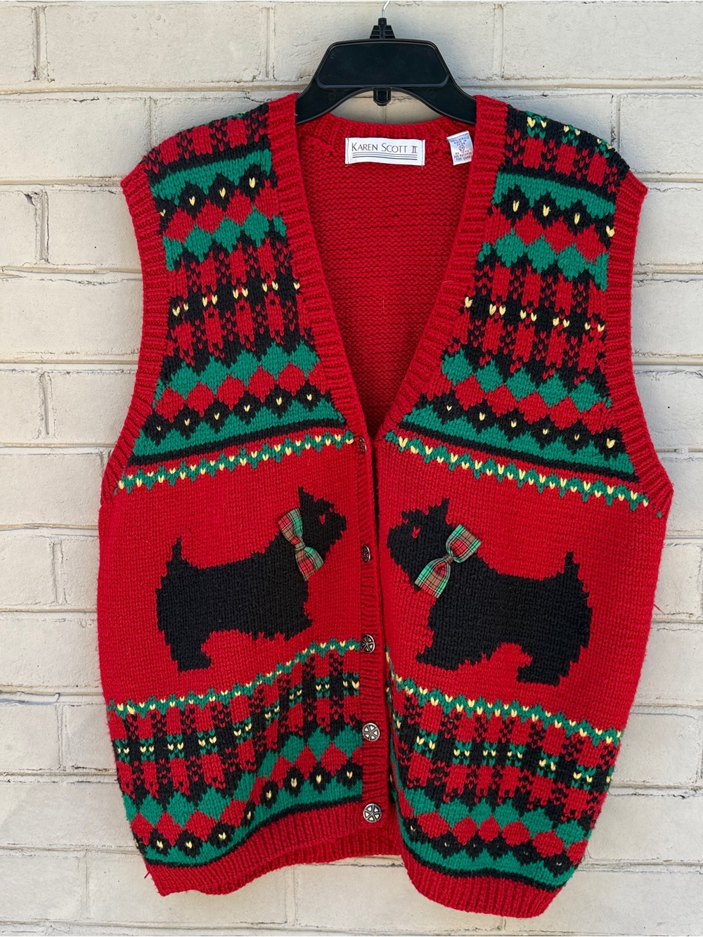 VTG Karen Scott Red Scottie Dog Holiday Knit Sweater Vest Size 2XL GrannyCore